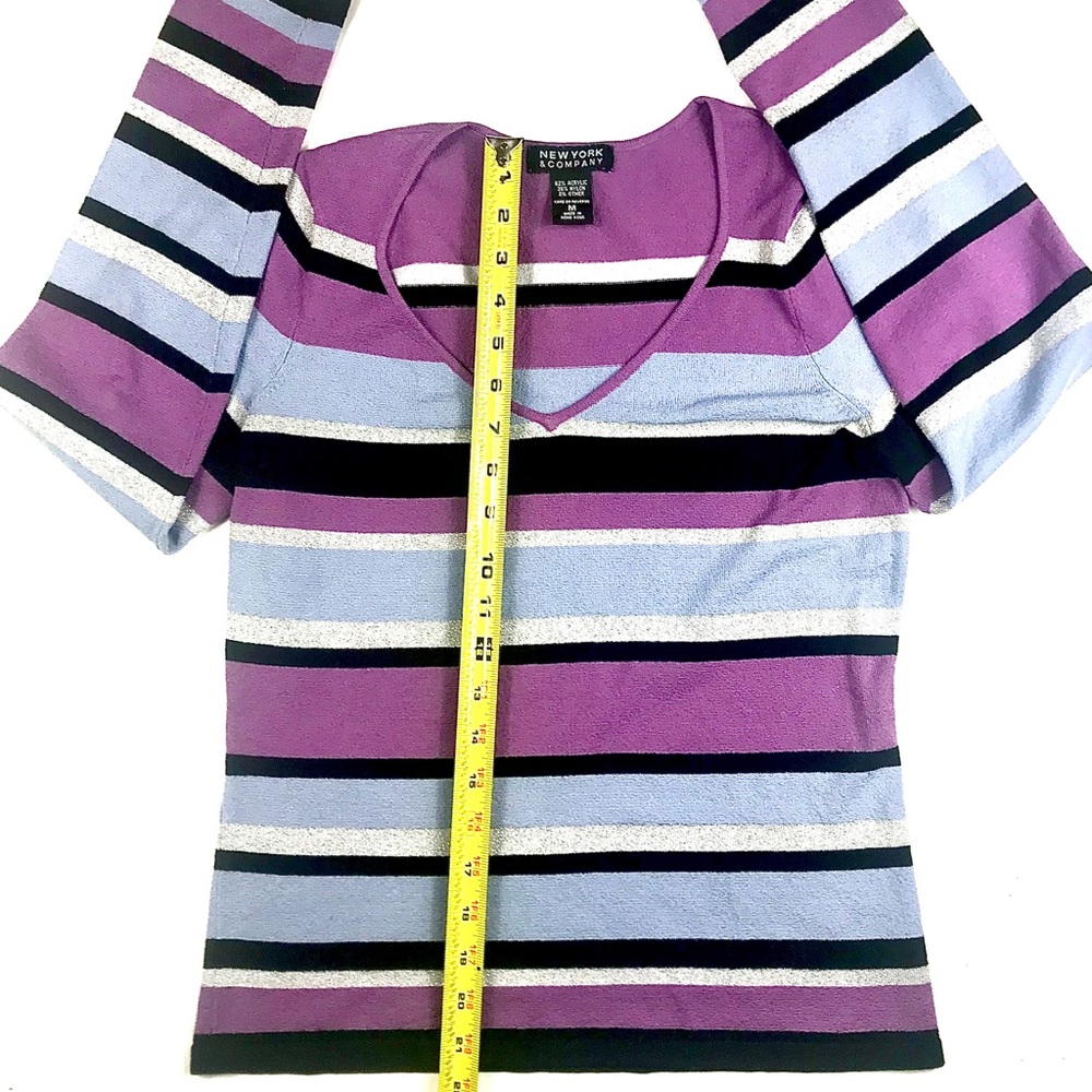 NEW YORK & COMPANY L/S Striped V-Neck Blouse, Sz M